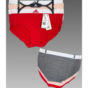 Adidas XL Red- Blush- Gray Logo Highwaist Laser Cut Seamless Brief Panties-3 Pk